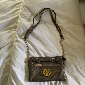 Tory Burch Metallic Silver Small Crossbody Bag - EUC